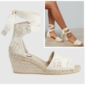 GUCCI SHOES WEDGE ESPADRILLES GG EYELET DAMITA WRAP AROUND sz 38 8